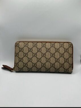 Gucci Beige and Brown GG Supreme Zip Wallet